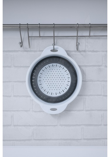 5'li Akordiyon Süzgeç Seti - Pirinç, Oval, Yuvarlak, Saplı, Kare Süzgeç - Katlanır Süzgeç Seti Beyaz - Gri