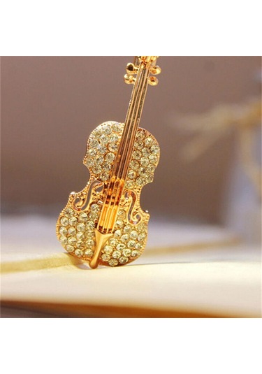 Altın Moda Kadın Altın Gümüş Kaplama Kristal Keman Eşarp Broş Taklidi Broş Altın