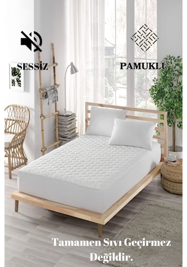 Mona Verde Sessiz Pamuklu Alez Yatak Koruyucu Kapitoneli Fitted Tek Çift Kişilik Bebek Alezi MNVPFK00 Beyaz