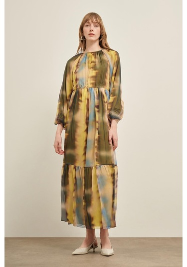 Ftz İpek Şifon Elbise Sarı 31028 Sarı