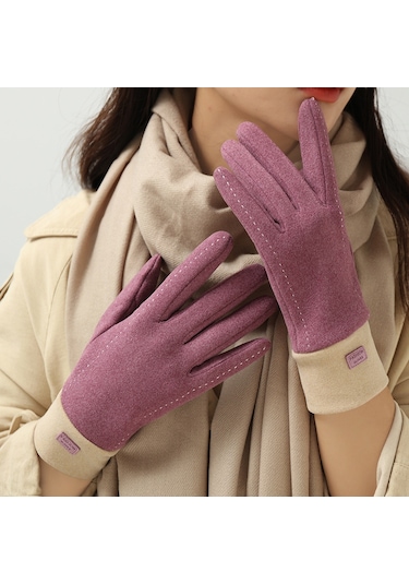 Cbtx Dokunmatik Özellikli Şık Mode Kadife Sıcak Soğuk Dayanıklı Kadın Eldiven Mor