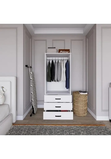 Easy Mat Beyaz 2 Kapılı 3 Çekmeceli Gardırop Beyaz