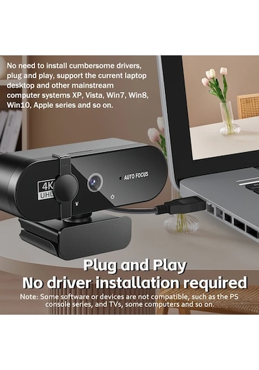 Xuweiwei 2k 4k Webcam Geniş Açılı Gizlilik Kapağı Ve Mikrofonlu Bilgisayar Kamerası