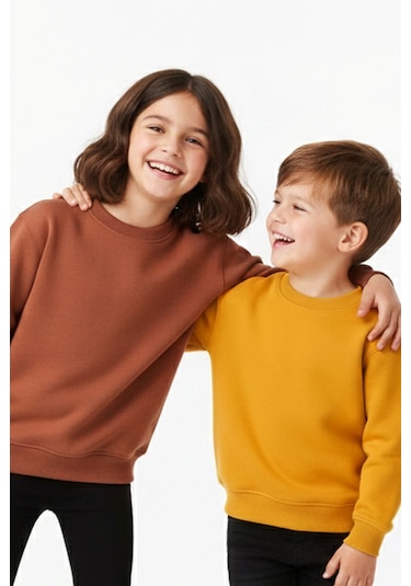 Zuzunga 2'li Basic Şardonlu Çocuk Sweatshirt Hardal - Kahverengi 9003