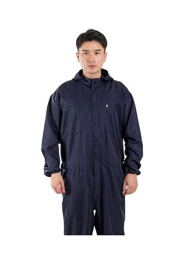 Lacivert Fermuar Kapatma Polyester Büyük Su Geçirmez Araba Tamir Atölyesi Erkek Tulum Şapka Tek Parça Romper L