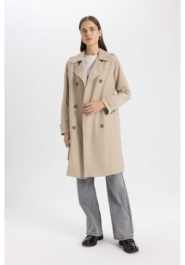 DeFacto Su İtici Mevsimlik Trençkot Kruvaze Yaka Düğmeli Cepli Kemerli Apoletli A0593AX24AUBN425 DeFacto Su İtici Mevsimlik Trençkot Kruvaze Yaka Düğmeli Cepli Kemerli Apoletli A0593AX24AUBN425