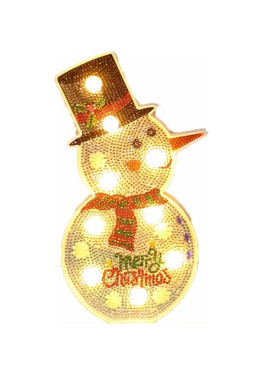 Kardan Adam Elmas Boyama Led Gece Lambası Başucu Lambası 1 Adet Beyaz - Sarı