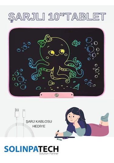 Solinpatech 10'' Şarj Edilebilir Dijital Yazı Çizim Tableti Pembe