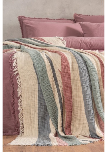 Varol 4 Katlı %100 Pamuk Müslin Pike & Yatak Örtüsü 230x250 Cm Bordo/230x250 Bordo