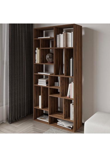 Nicola Kitaplık 18 Raflı, Modern Kütüphane Antik Ceviz