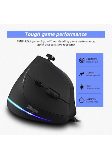 Reedark E-spor İ&ccedil İn Dikey Oyun Fare, Ergonomik Kablolu, Makro Programlanabilir, Renkli Işık Efekti, Windows Uyumlu Optik