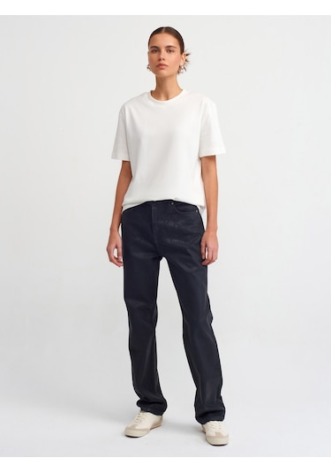 Dilvin Dekoratif Dikişli Bisiklet Yaka Tshirt Ekru