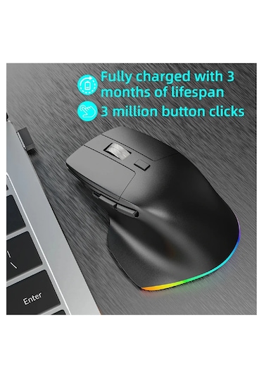 Mouse Ergonomik Kablosuz Gaming Mouse Rgb Işıklı Sessiz Şarjlı