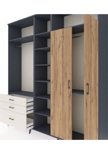 Hyperion Dolap 10 Raflı 3 Çekmeceli 2 Askılı 220x44x243 Antrasit-çam/aytaşı Atlas Çam/aytası