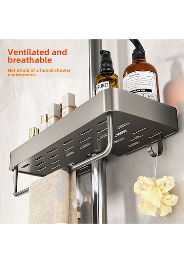 Geeroyoo Banyo Duş Rafı: Uzay Alüminyum Materyal, Delme Yok Kurulum, Çift Katlı, Gri Renkli, Duş Barı İle Entegre, Fonksiyonel Depolama Diğer