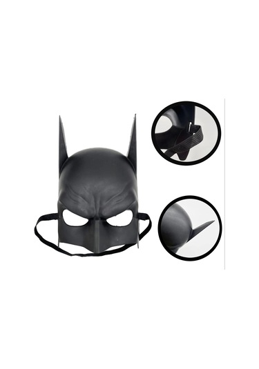 Siyah Renk Çocuk Boy Arkadan Lastikli Batman Maskesi A Kalite 20x14 Cm Renkli