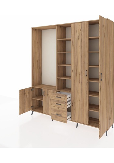 Hyperion Dolap 13 Raflı 3 Çekmeceli 4 Kapaklı 220x44x243 Çam-çam/çam Atlas Çam/atlas Çam