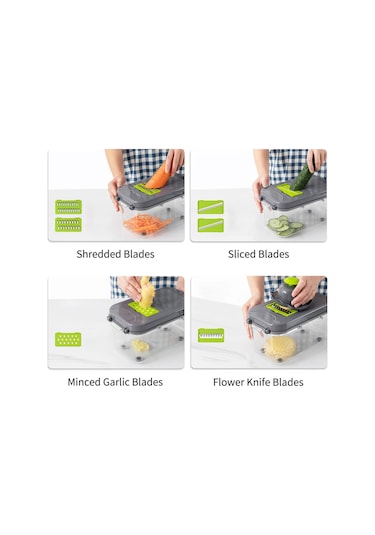 22'si 1 Arada Çok Fonksiyonlu Sebze Doğrayıcı Manuel Doğrayıcı, Konteynerli Gıda Doğrayıcı Kesici