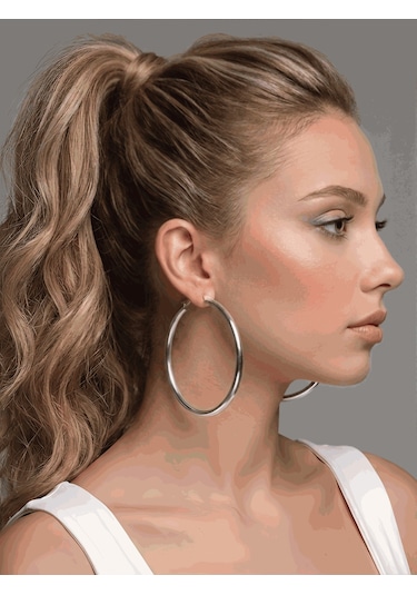 Xl Halka Boru Model Gümüş Renk Çelik Küpe 8cm Silver