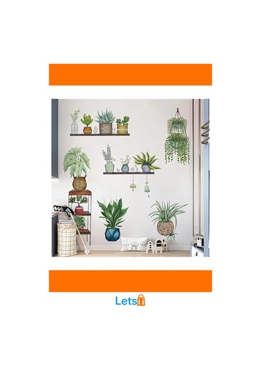 Tropikal Bitkiler Duvar Stickerı 90x35 Cm Pvc 9 Adet Çok Renkli