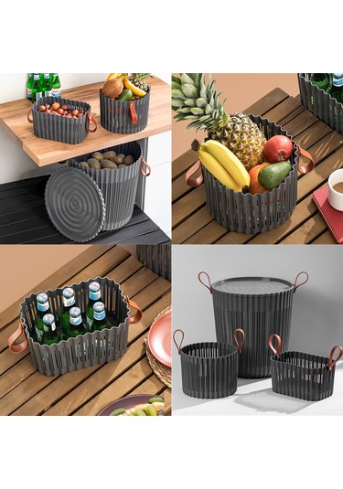 Porsima 4314 Antrasit 3'lü Sepet Seti Banyo Mutfak Organizeri