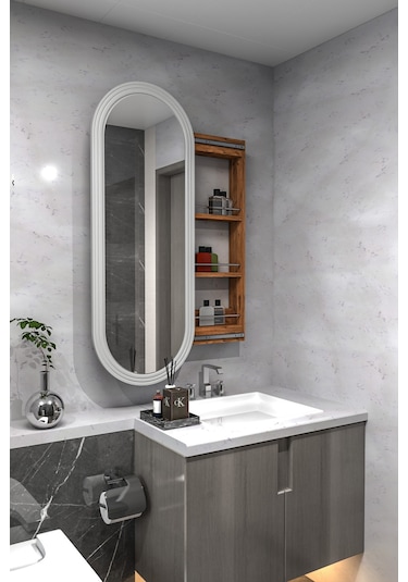 Çok Amaçlı Aynalı Takı Dolabı Mdf Kapak - Çam - Oval Çerçeve