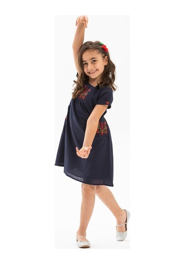 Melek Şile Bezi Çocuk Elbise Lacivert Lcvt