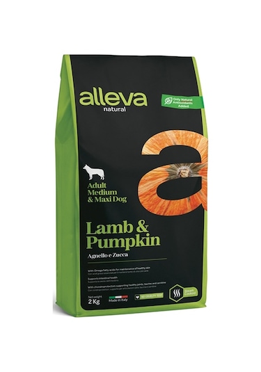 Alleva Kuzu Etli Balkabaklı Medium Maxi Irk Yetişkin Köpek Maması 2 KG