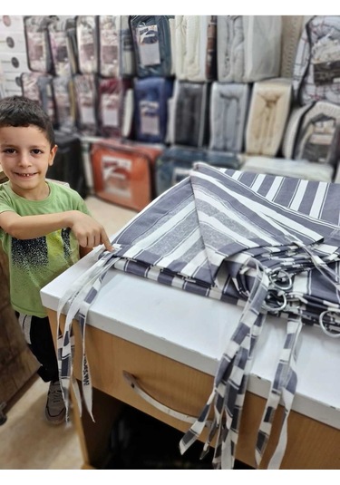 Devrim Olivya Tekstil Halkalı Yeşil-beyaz Özel Dikim Lüks Branda Balkon Perdesi En X Yükseklik Ölçü Seçenekleriyle Gri Beyaz