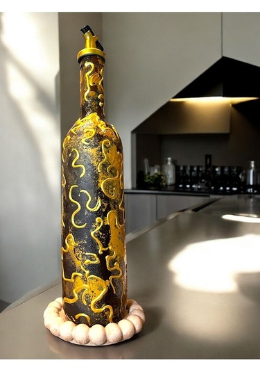 El Yapımı Altın Varaklı Yağdanlık Tasarım Sunum Standı İle Şık Mutfaklar Ve Sofralar Kahverengi