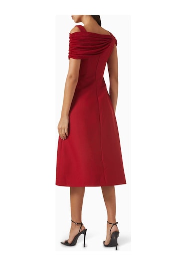 Eegen Studio Off - Shoulder Midi Elbise Zarif Ve Şık Görünüm, A - Line Silahet Kırmızı