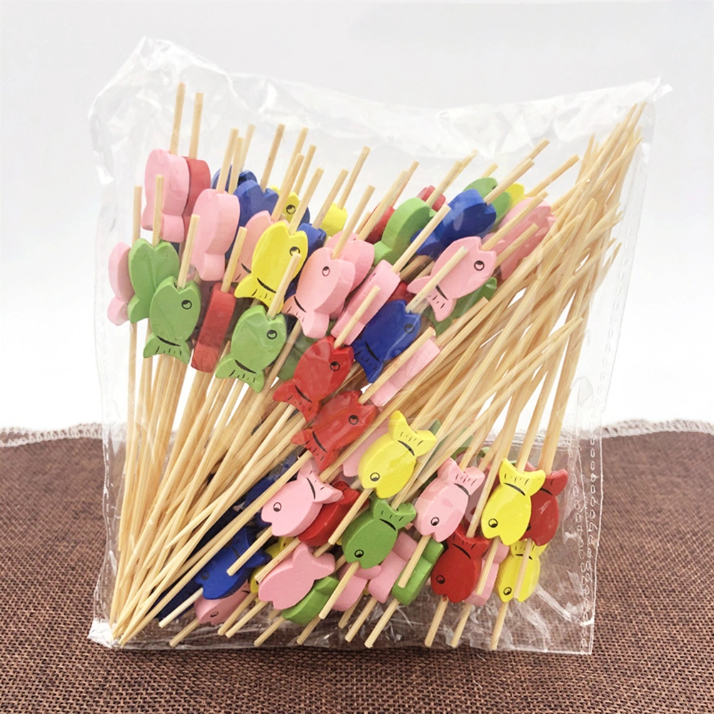 Youmex Bambu Meyve Çataları, 100 Adet, Renkli Balık Desenli, Kokteyl-meyve-sandviç Uygun, Güvenli Ve Sağlıklı Artistik Çatal Seti Diğer