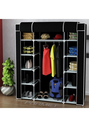Sepettenevar Çift Yandan Raflı Askılı Kaliteli Bez Dolap - Rengarenk