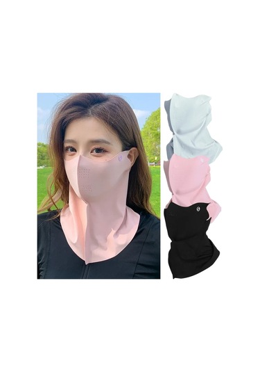 Kadın Yaz Uv Koruma Boyun Eşarbı Buz Ipek Yüz Maskesi Kapak Açık