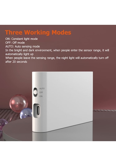 Hareket Sensörü Gece Işığı, C Şarj Çift Taraflı Manyetik Led Beyaz