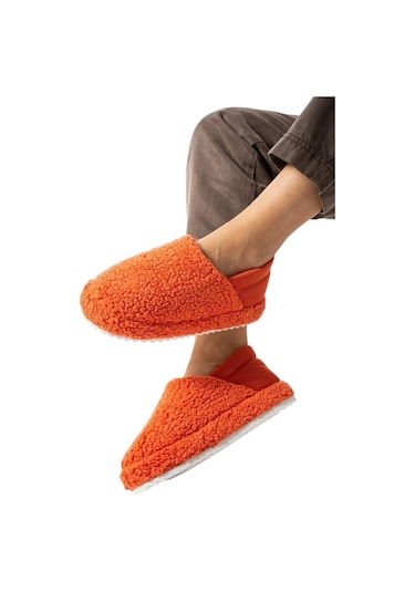 Kadın Lastikli Kaymaz Taban Peluş Havlu Kumaş Ev Ayakkabısı Panduf Turuncu-turuncu Turuncu