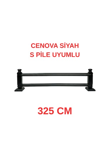 Cenova S Pile Ve Perde Düğmesi Uyumlu Çetray Çift Raylı Modern Ahşap Rustik Siyah 325 Cm Siyah