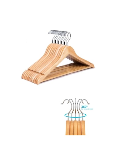 Ahşap Kıyafet ve Elbise Askısı Cilalı 6 Adet Ahşap