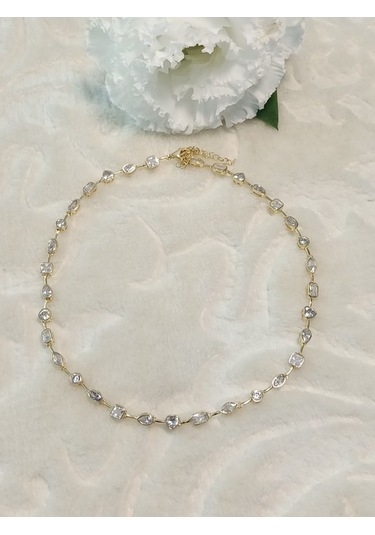 Canka Altın Kaplama Taşlı İthal Choker Tasma Gümüş Kolye