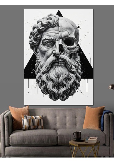 Ahşap Tablo Geometrik Antik Heykel Başı