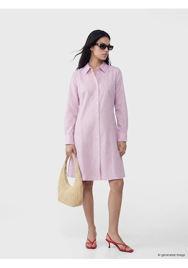 LC Waikiki Pembe Ekose A Kesim Mini Gömlek Elbise
