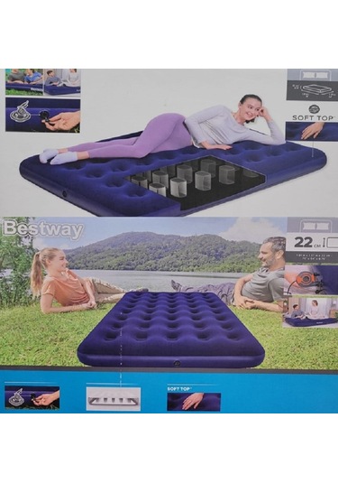 Bestway Pavillo 67287 Çift Kişilik Şişme Yatak Pompa 191x137x22 Mavi