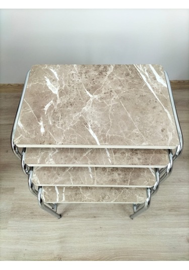 Evko Mobilya Buket Sehpa, 4'lü Zigon Sehpa, Dörtlü, Krom-kapiçino