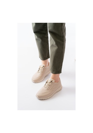 Aska Shoes K-504 Bağcıklı Desenli Günlük Spor Ayakkabı Bej