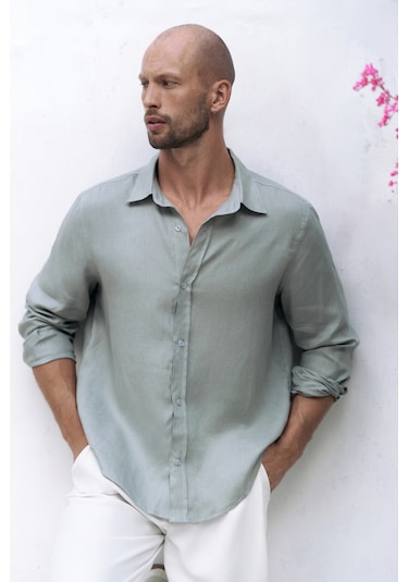Mai Collection Mai Studios Co. Bice Mint Keten Oversize Erkek Gömlek Mint