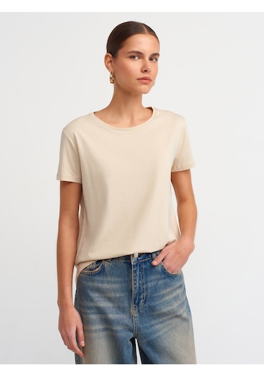 Dilvin Bisiklet Yaka Basic T-shirt 101a03471 Açık Bej