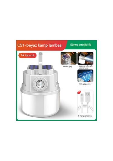 Jian Fan Led Çok Fonksiyonlu Güneşkamp Lambasıev Acilmekan Usb Şarj Kamp Lambası Beyaz