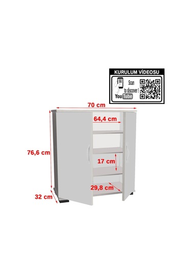 2 Kapaklı 4 Raflı Ayakkabılık Meşe - Beyaz