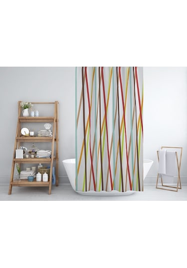 Şerit Desenli Banyo Perdesi 180x200 CM Tek Kanat Duş Perdesi Çok Renkli