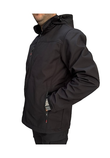Softshel Fermuarlı Erkek Mont Slim Fit Siyah
